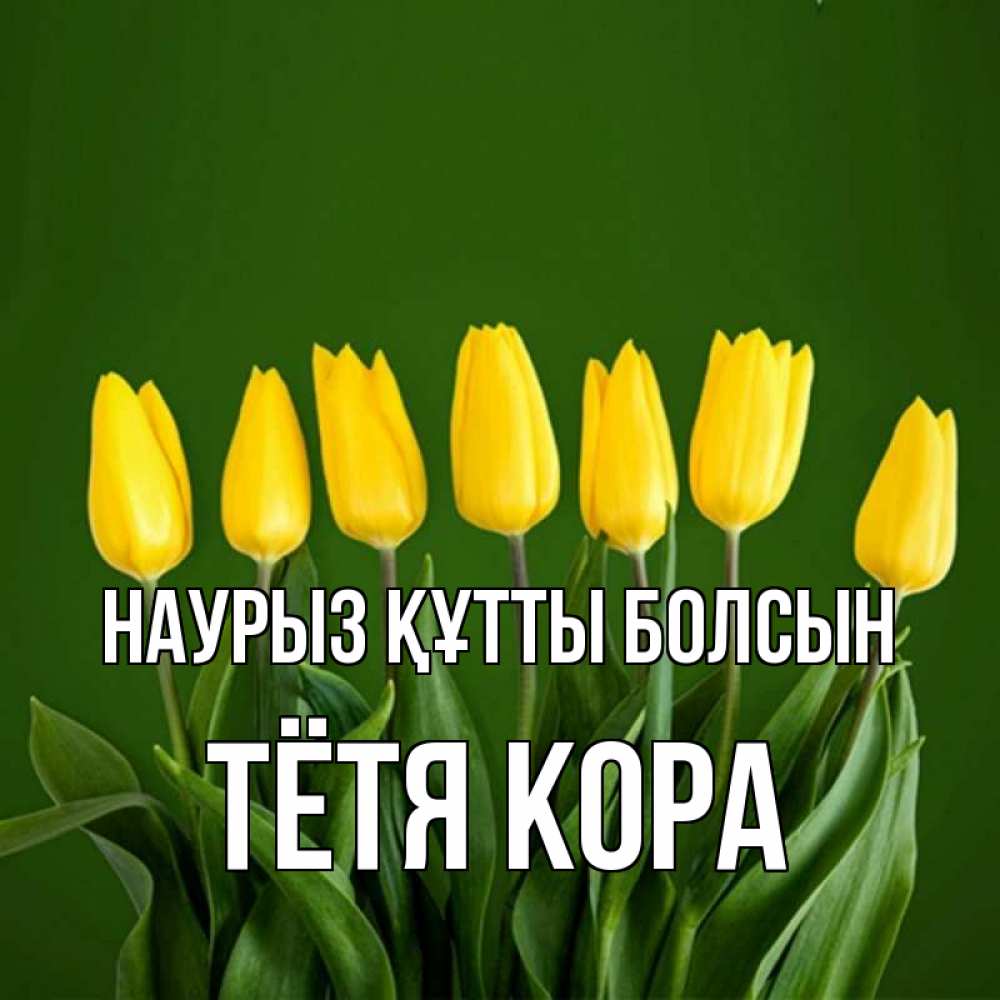 Открытка на каждый день с именем, Тётя-Кора Наурыз құтты болсын желтого цвета 3 Прикольная открытка с пожеланием онлайн скачать бесплатно 