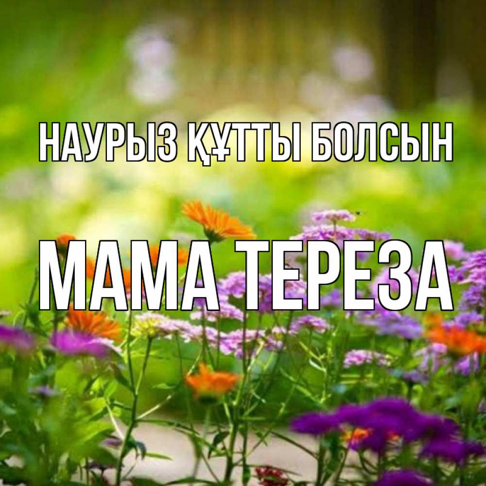 Открытка на каждый день с именем, Мама-Тереза Наурыз құтты болсын цветы Прикольная открытка с пожеланием онлайн скачать бесплатно 