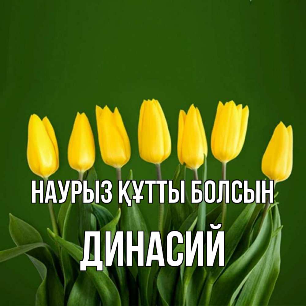 Открытка на каждый день с именем, Динасий Наурыз құтты болсын желтого цвета 3 Прикольная открытка с пожеланием онлайн скачать бесплатно 
