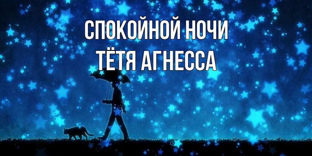 Открытка на каждый день с именем, Тётя-Агнесса Спокойной ночи ночные прогулки с котом под звездами Прикольная открытка с пожеланием онлайн скачать бесплатно 