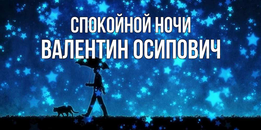 Открытка на каждый день с именем, Валентин-Осипович Спокойной ночи ночные прогулки с котом под звездами Прикольная открытка с пожеланием онлайн скачать бесплатно 
