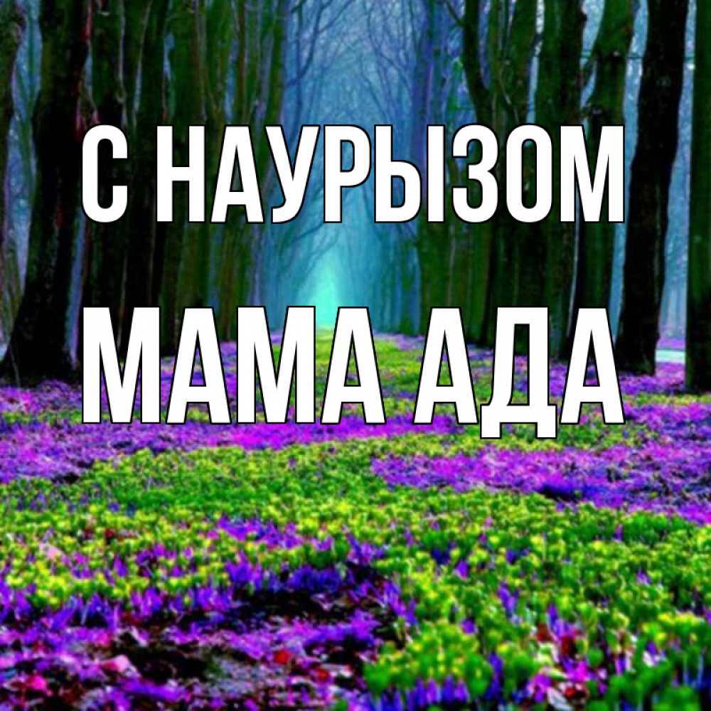 Открытка на каждый день с именем, Мама-Ада С наурызом фиолетовые цветы в лесу 1 Прикольная открытка с пожеланием онлайн скачать бесплатно 