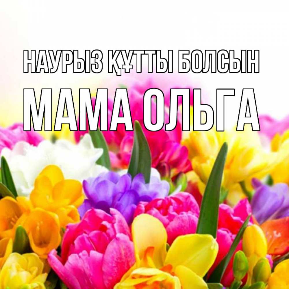 Открытка на каждый день с именем, Мама-Ольга Наурыз құтты болсын тюльпаны Прикольная открытка с пожеланием онлайн скачать бесплатно 