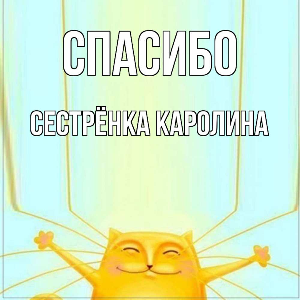 Открытка на каждый день с именем, Сестрёнка-Каролина Спасибо кот с усами благодарит Прикольная открытка с пожеланием онлайн скачать бесплатно 