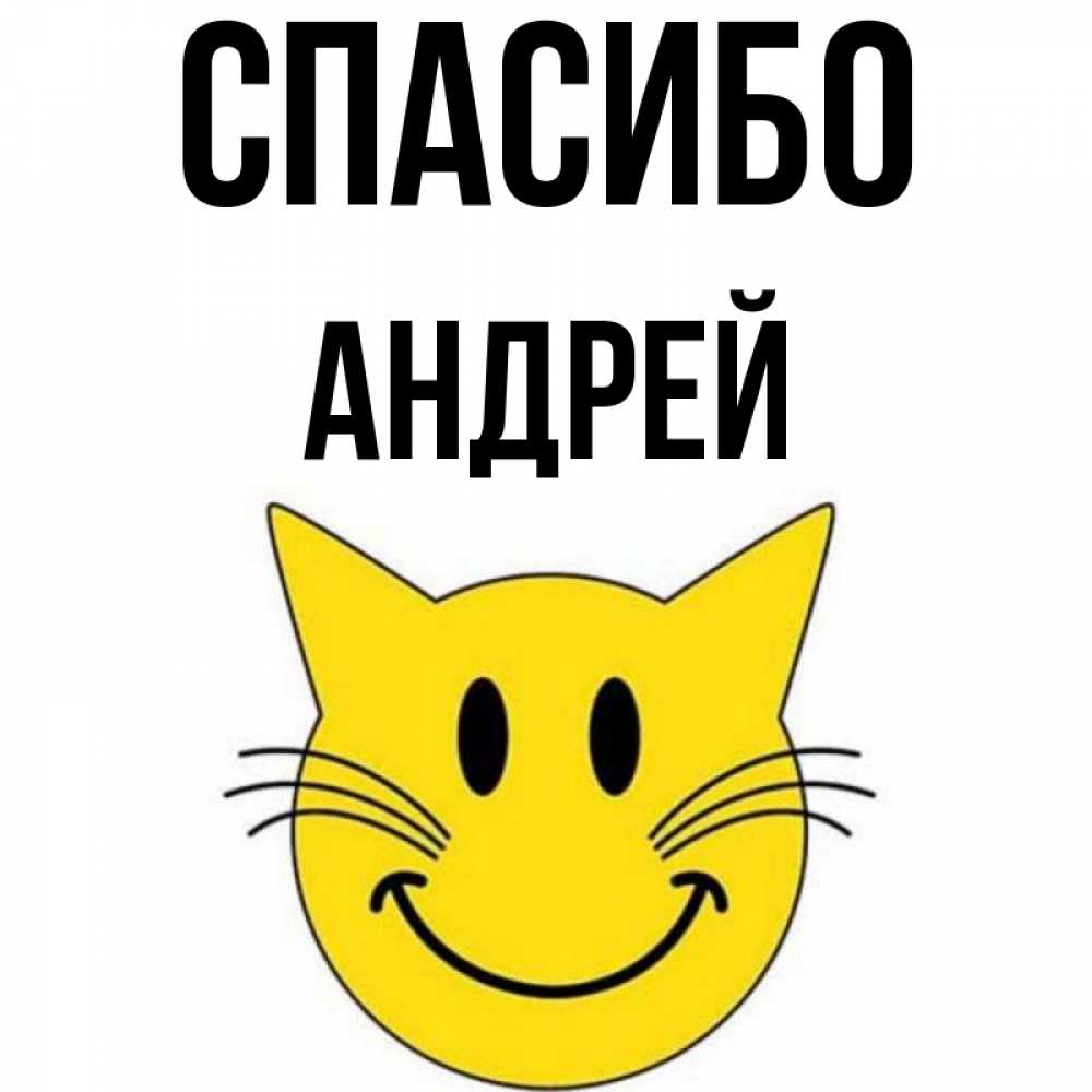 Открытка на каждый день с именем, Андрей Спасибо улыбающийся смайл кот Прикольная открытка с пожеланием онлайн скачать бесплатно 