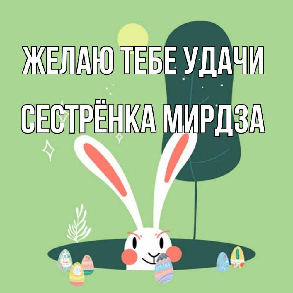 Открытка на каждый день с именем, Сестрёнка-Мирдза Желаю тебе удачи заяц Прикольная открытка с пожеланием онлайн скачать бесплатно 