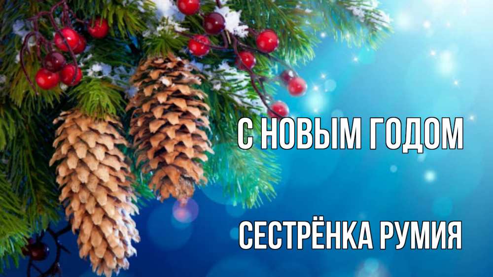 Открытка на каждый день с именем, Сестрёнка-Румия С новым годом Новый год, ель, шишки Прикольная открытка с пожеланием онлайн скачать бесплатно 