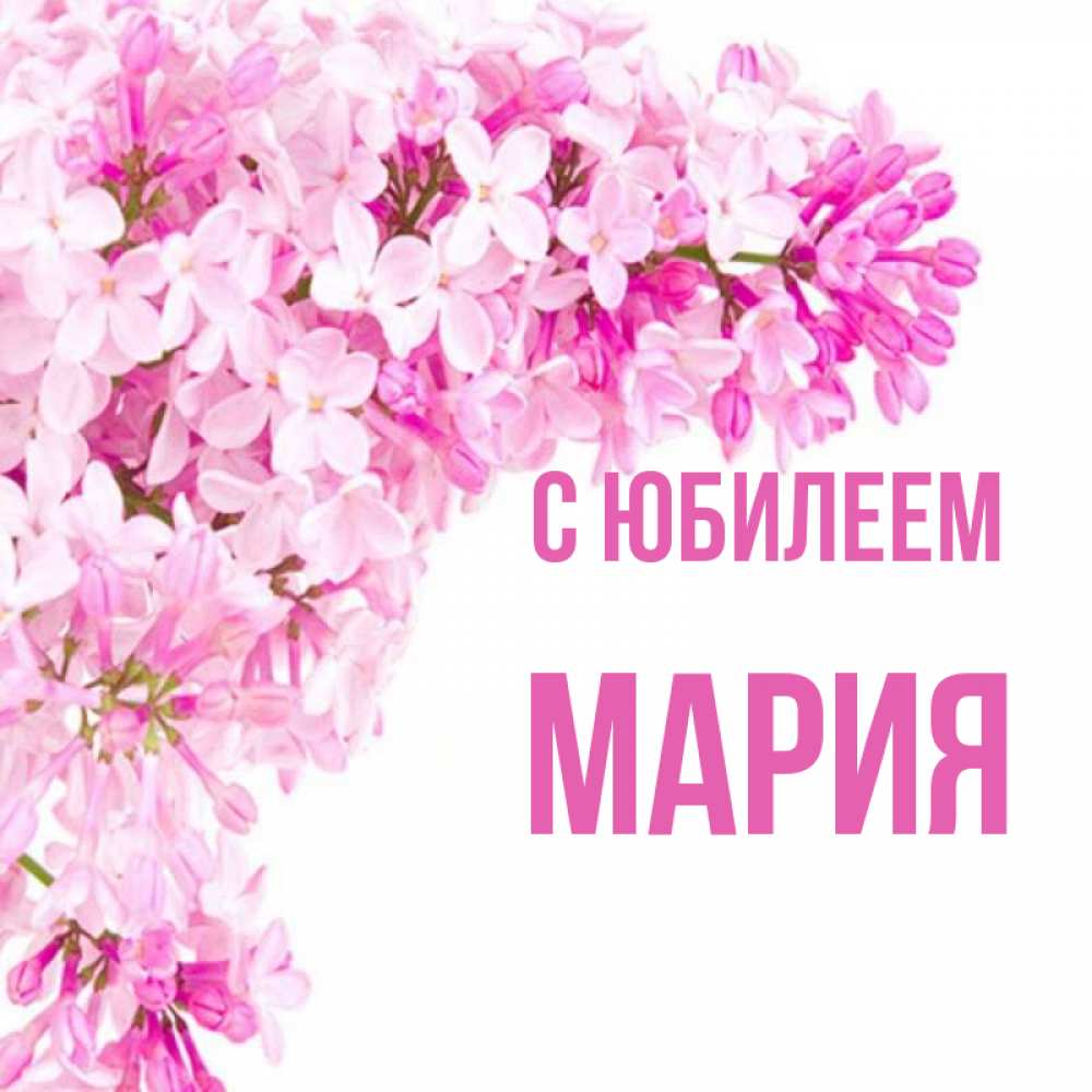 Открытка на каждый день с именем, Мария С юбилеем Сирень на белом фоне Прикольная открытка с пожеланием онлайн скачать бесплатно 