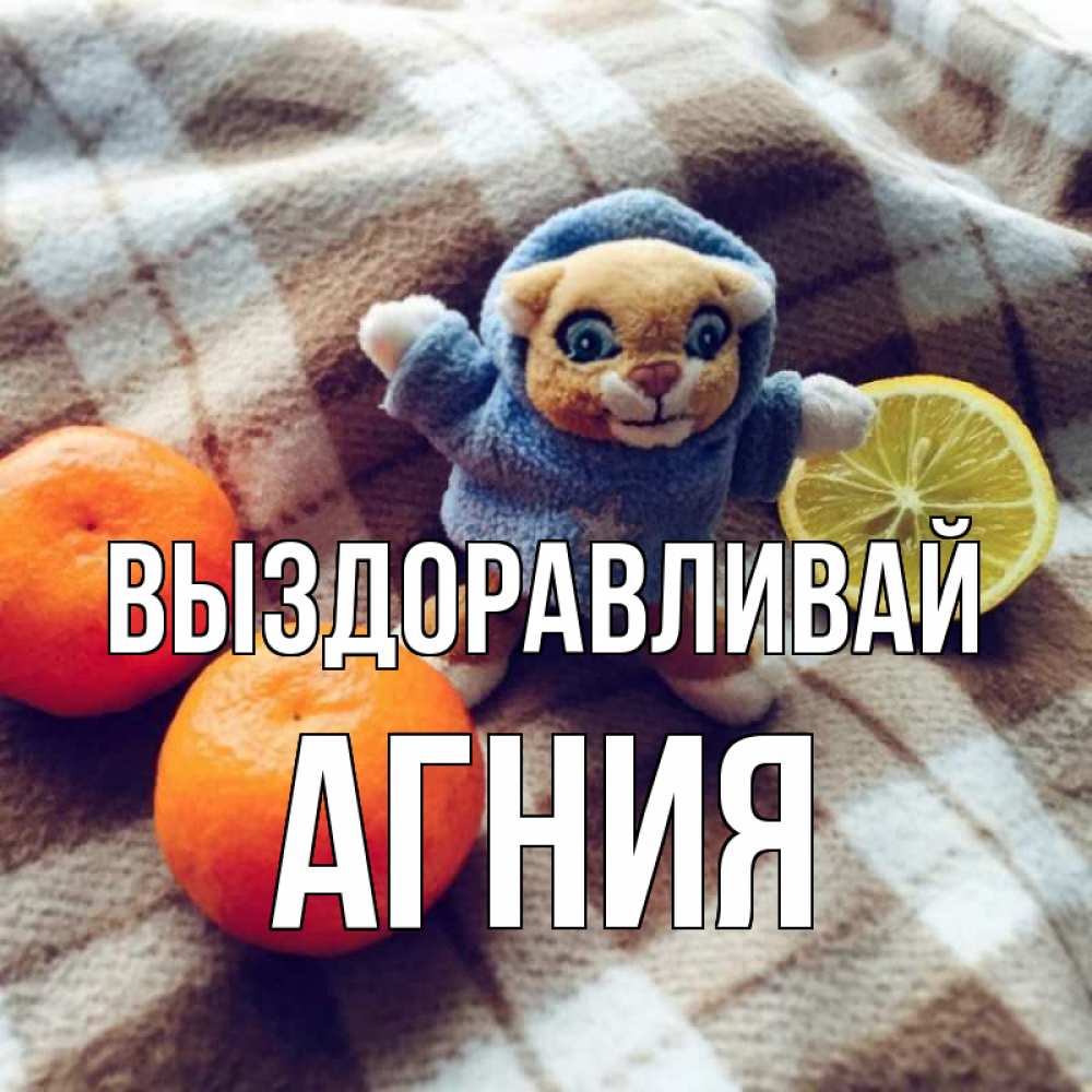 Открытка на каждый день с именем, Агния Выздоравливай вот тебе апельсинка и лимон Прикольная открытка с пожеланием онлайн скачать бесплатно 