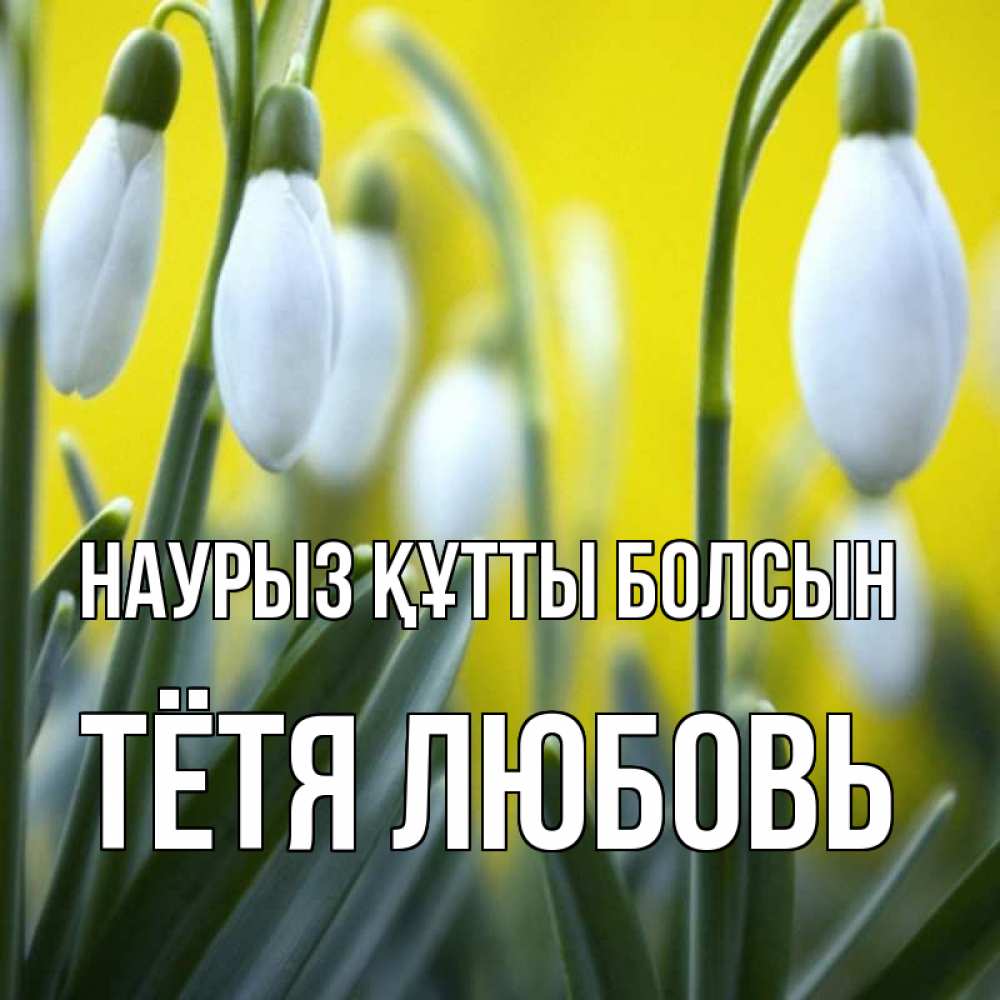Открытка на каждый день с именем, Тётя-Любовь Наурыз құтты болсын весенние цветы Прикольная открытка с пожеланием онлайн скачать бесплатно 