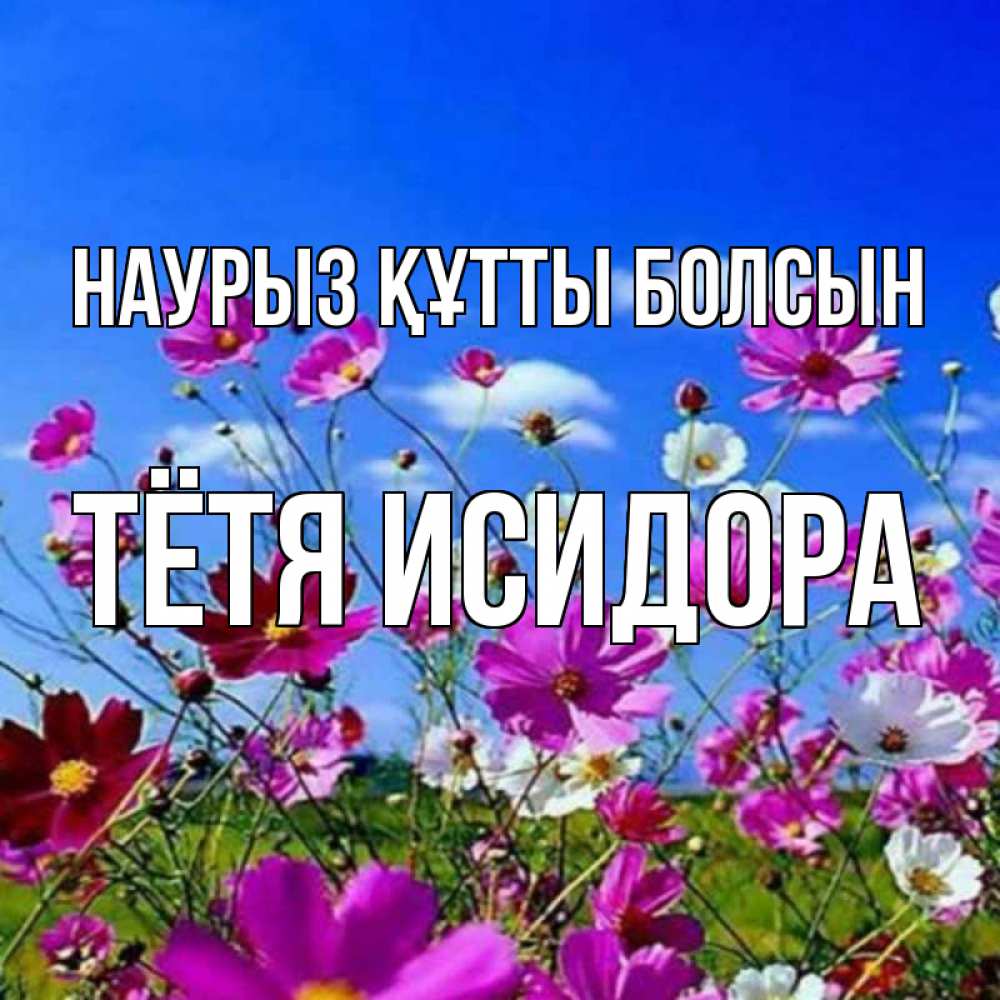 Открытка на каждый день с именем, Тётя-Исидора Наурыз құтты болсын цветы Прикольная открытка с пожеланием онлайн скачать бесплатно 