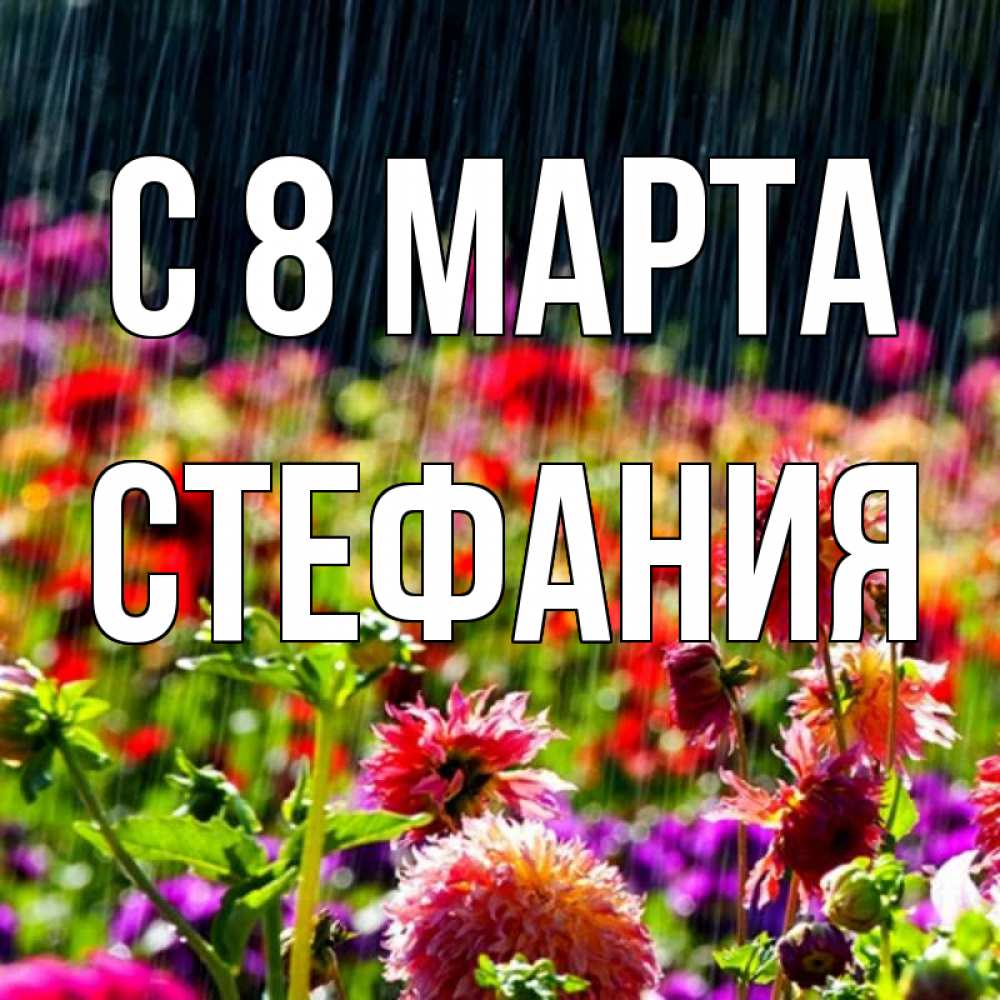 Открытка на каждый день с именем, Стефания С 8 МАРТА цветы под дождиком к международному женскому дню Прикольная открытка с пожеланием онлайн скачать бесплатно 