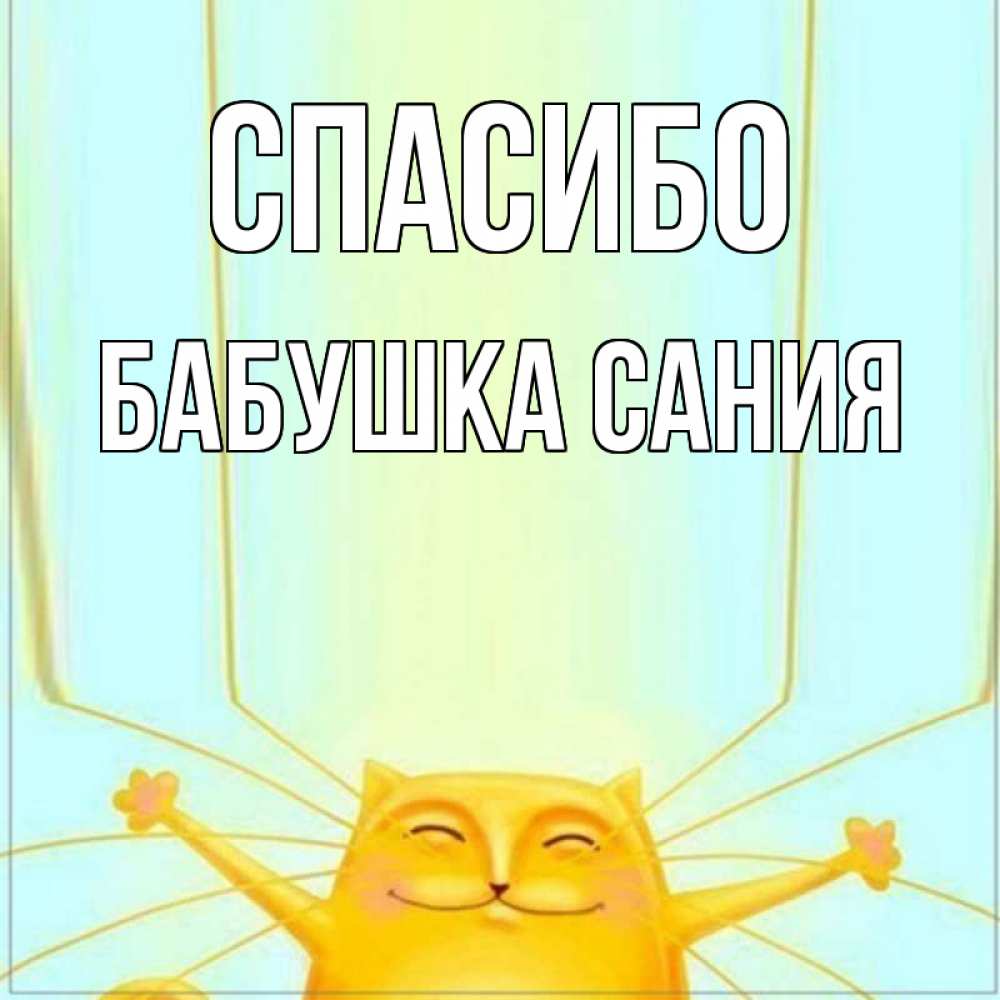 Открытка на каждый день с именем, Бабушка-Сания Спасибо кот с усами благодарит Прикольная открытка с пожеланием онлайн скачать бесплатно 