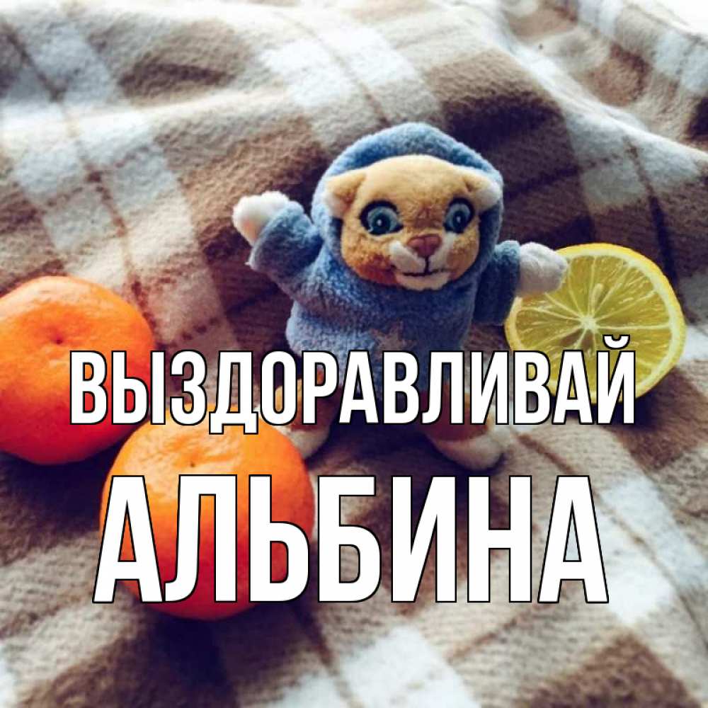 Открытка на каждый день с именем, Альбина Выздоравливай вот тебе апельсинка и лимон Прикольная открытка с пожеланием онлайн скачать бесплатно 