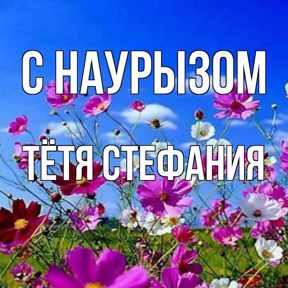 Открытка на каждый день с именем, Тётя-Стефания С наурызом цветы Прикольная открытка с пожеланием онлайн скачать бесплатно 