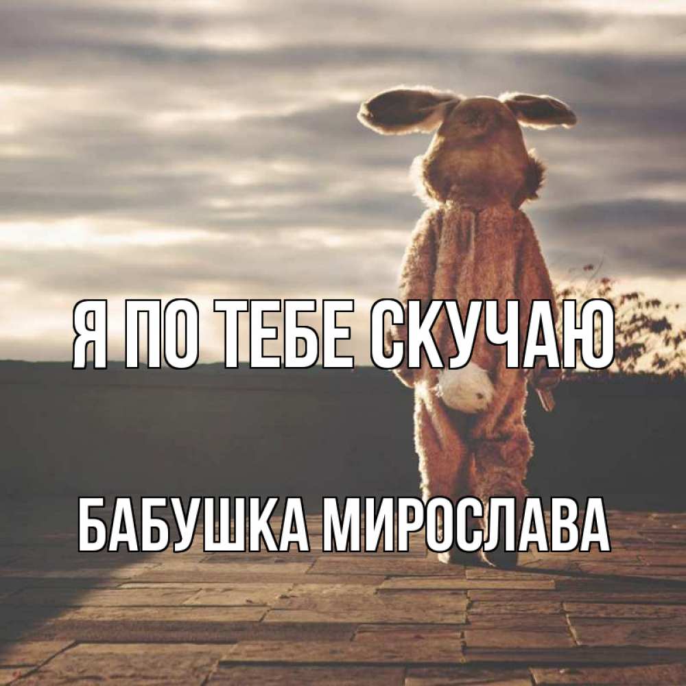 Открытка на каждый день с именем, Бабушка-Мирослава Я по тебе скучаю даже в костюме зайца Прикольная открытка с пожеланием онлайн скачать бесплатно 