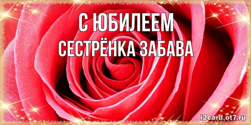 Открытка на каждый день с именем, Сестрёнка-Забава С юбилеем розовая роза очень крупный бутон Прикольная открытка с пожеланием онлайн скачать бесплатно 