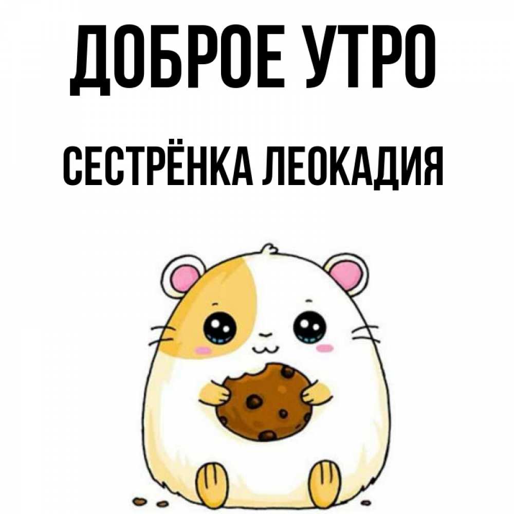 Открытка на каждый день с именем, Сестрёнка-Леокадия Доброе утро есть печеньку. Утречко Прикольная открытка с пожеланием онлайн скачать бесплатно 