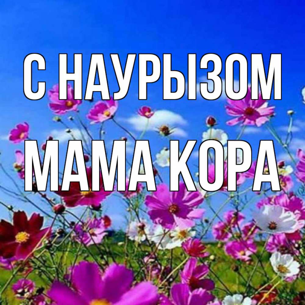 Открытка на каждый день с именем, Мама-Кора С наурызом цветы Прикольная открытка с пожеланием онлайн скачать бесплатно 