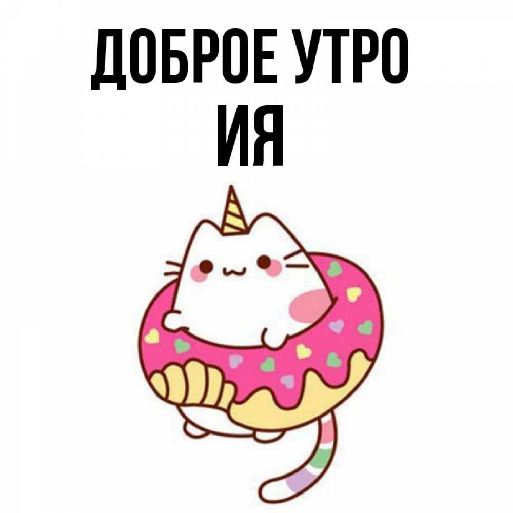 Открытка на каждый день с именем, Ия Доброе утро кот в бублике Прикольная открытка с пожеланием онлайн скачать бесплатно 