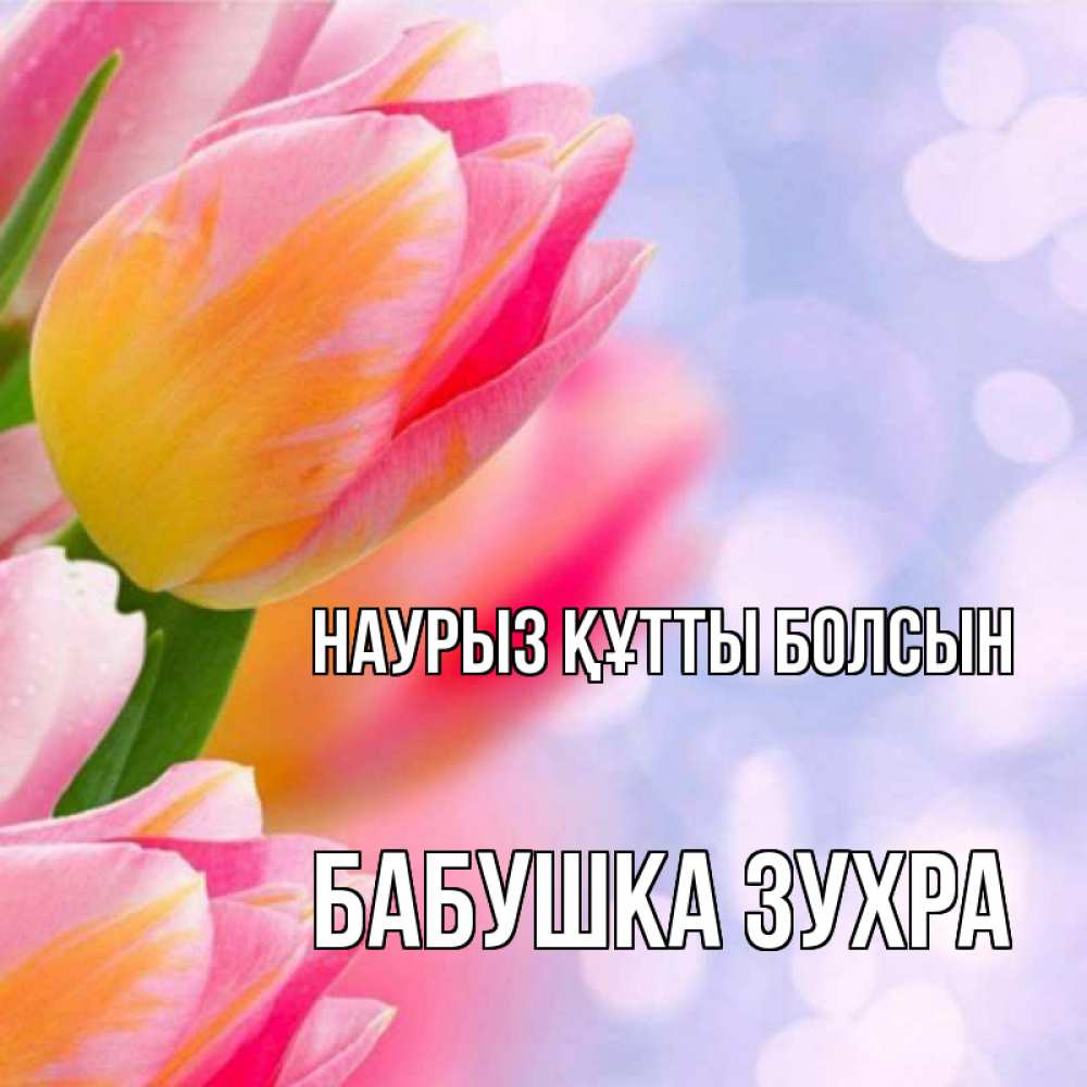 Открытка на каждый день с именем, Бабушка-Зухра Наурыз құтты болсын тюльпаны 2 Прикольная открытка с пожеланием онлайн скачать бесплатно 