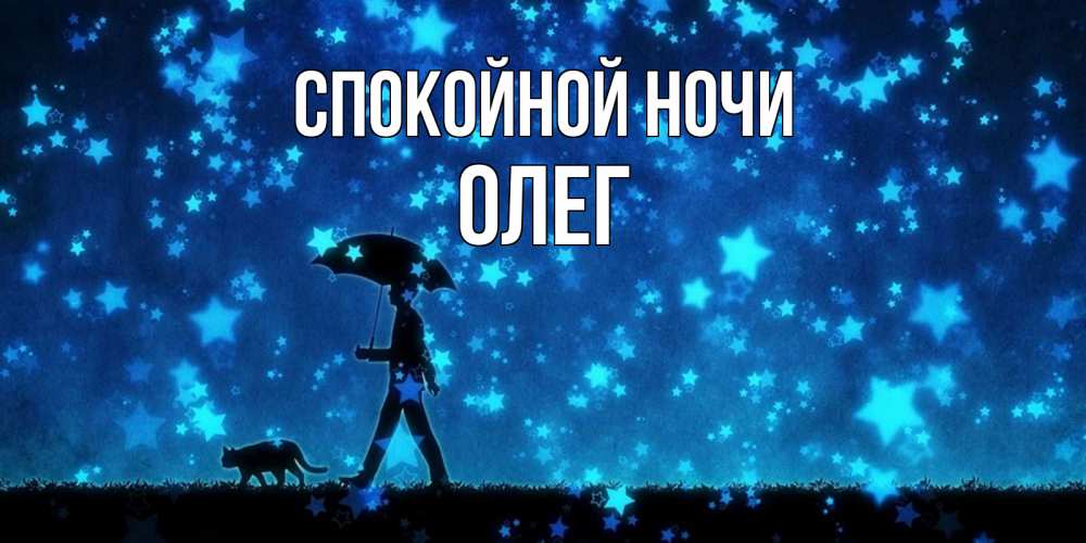 Открытка на каждый день с именем, Олег Спокойной ночи ночные прогулки с котом под звездами Прикольная открытка с пожеланием онлайн скачать бесплатно 