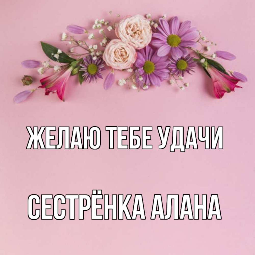 Открытка на каждый день с именем, Сестрёнка-Алана Желаю тебе удачи розовый фон Прикольная открытка с пожеланием онлайн скачать бесплатно 