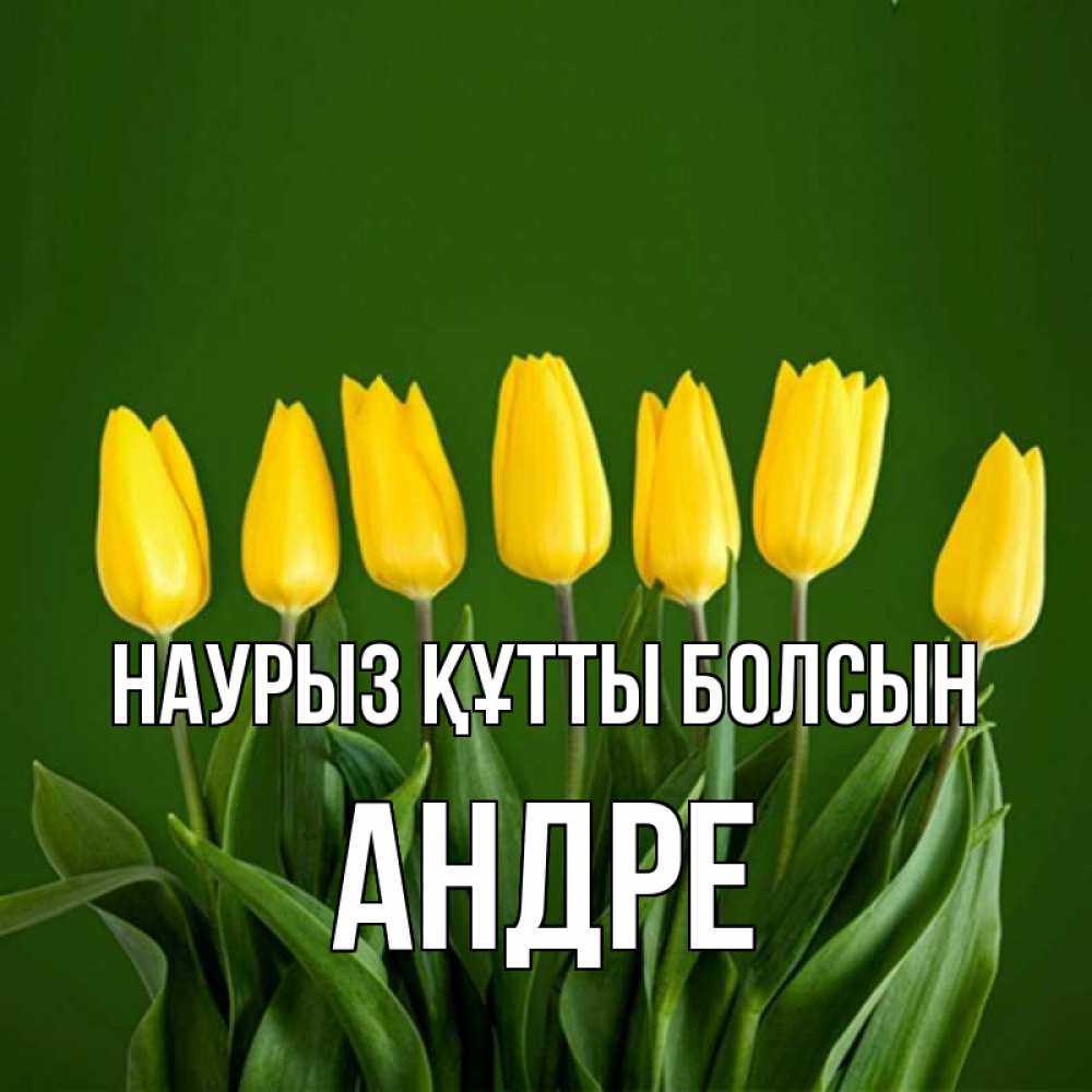 Открытка на каждый день с именем, Андре Наурыз құтты болсын желтого цвета 3 Прикольная открытка с пожеланием онлайн скачать бесплатно 