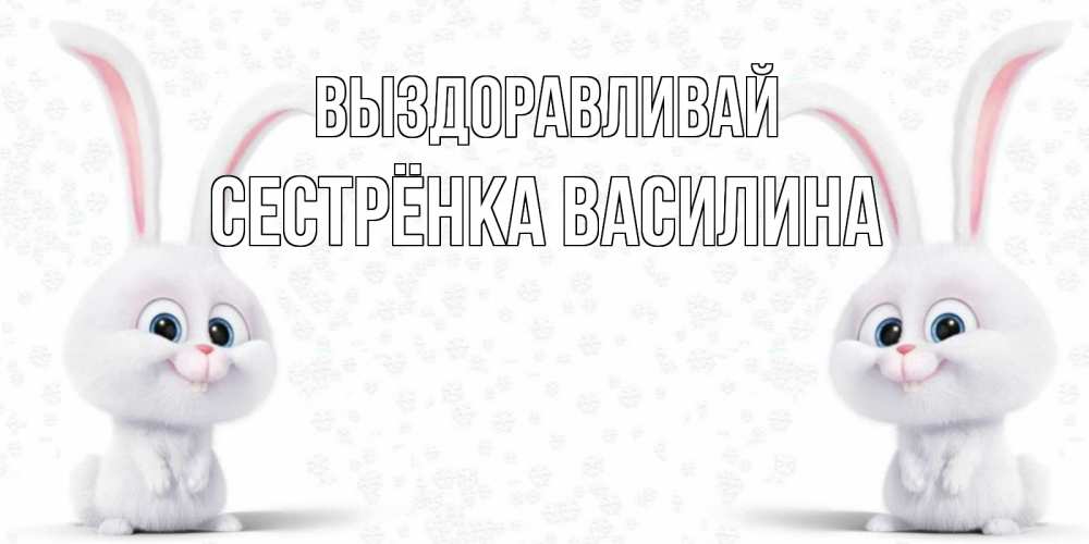Открытка на каждый день с именем, Сестрёнка-Василина Выздоравливай не болей с зайцем Прикольная открытка с пожеланием онлайн скачать бесплатно 