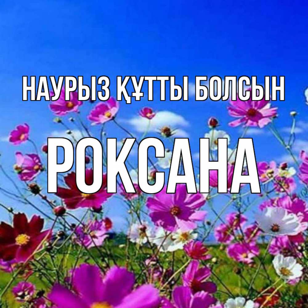 Открытка на каждый день с именем, Роксана Наурыз құтты болсын цветы Прикольная открытка с пожеланием онлайн скачать бесплатно 