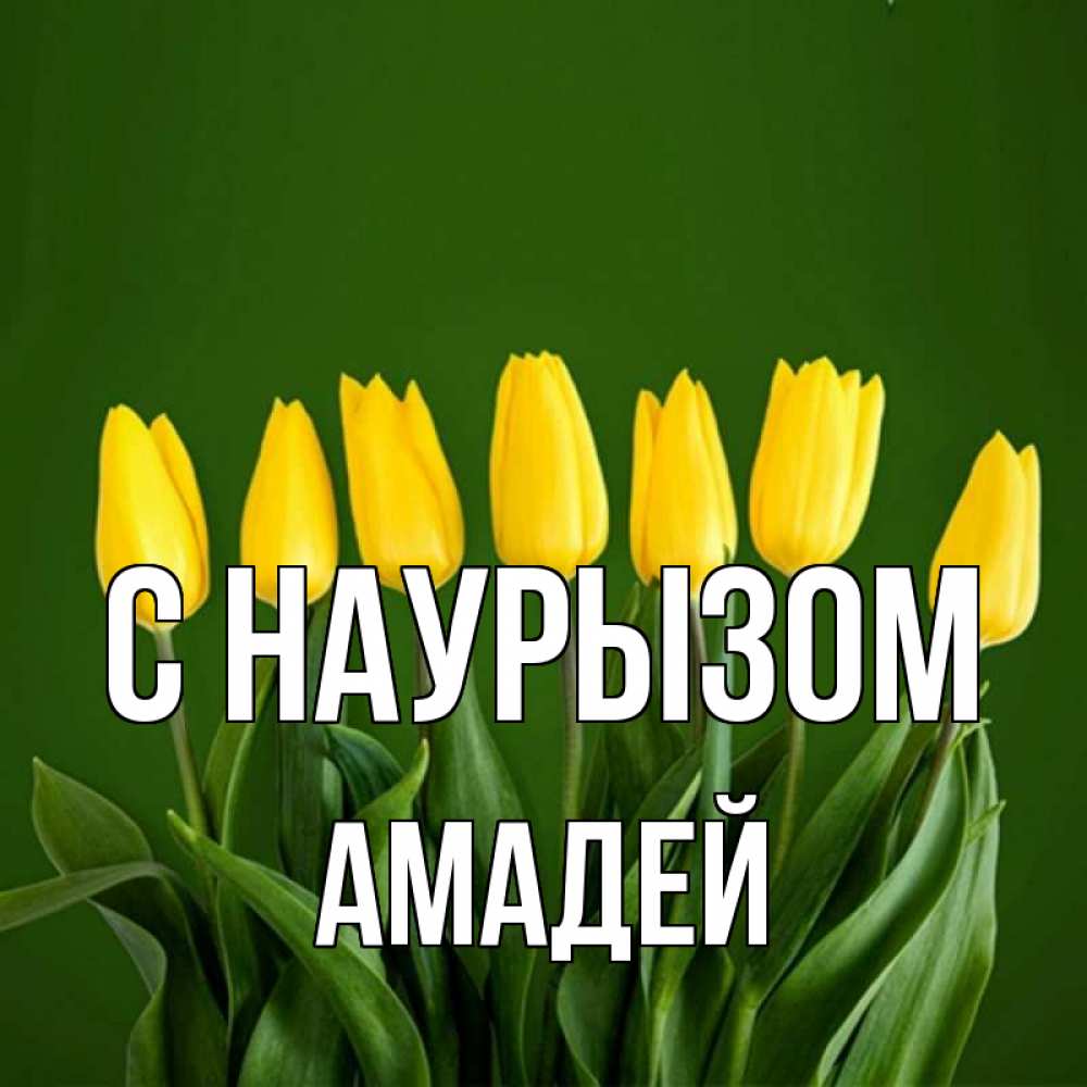 Открытка на каждый день с именем, Амадей С наурызом желтого цвета 3 Прикольная открытка с пожеланием онлайн скачать бесплатно 