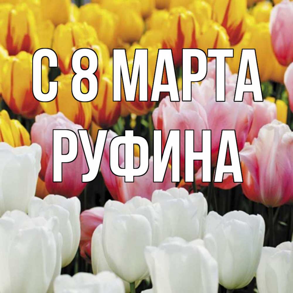 Открытка на каждый день с именем, Руфина С 8 МАРТА разноцветные цветы Прикольная открытка с пожеланием онлайн скачать бесплатно 