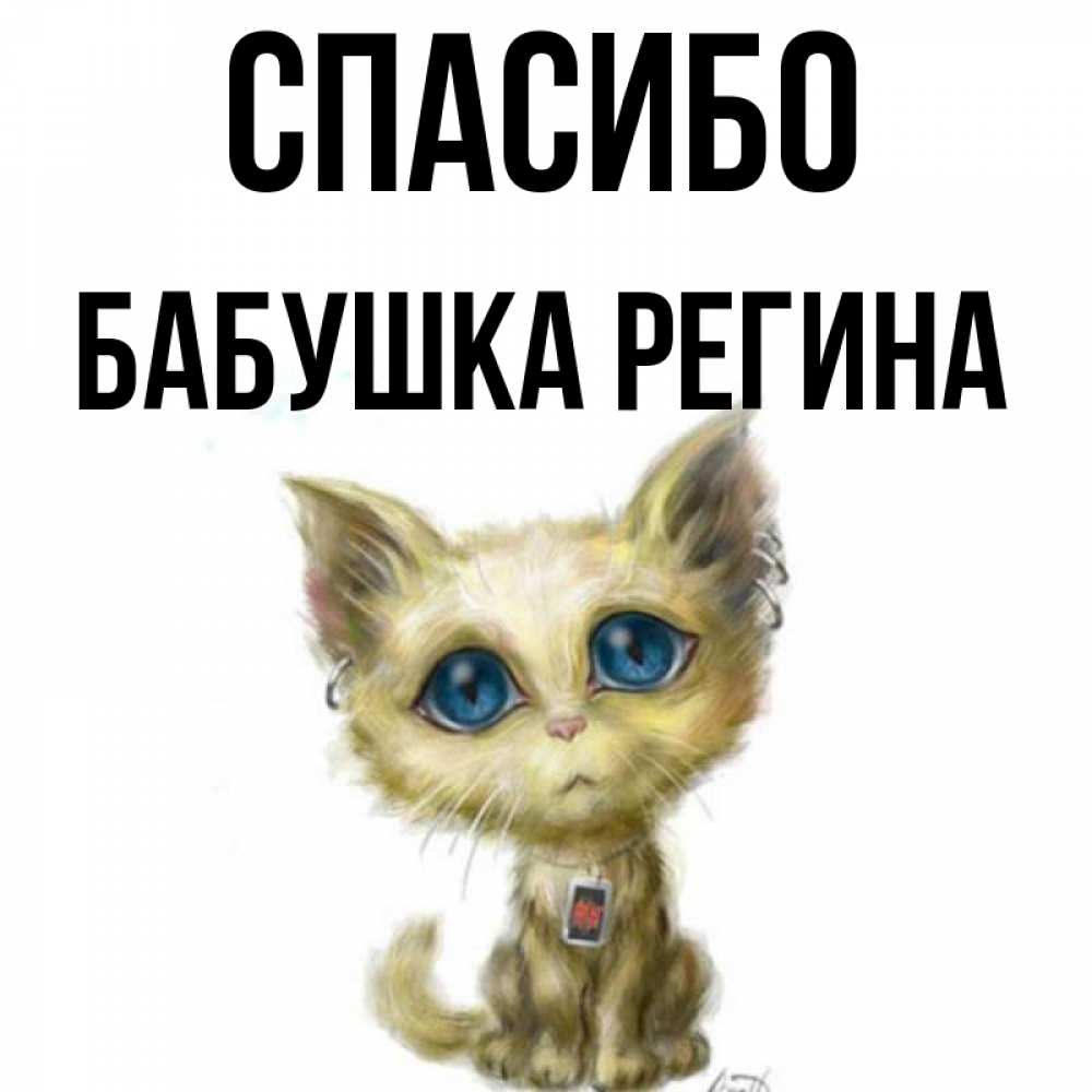 Открытка на каждый день с именем, Бабушка-Регина Спасибо рисованный кот благодарит вас Прикольная открытка с пожеланием онлайн скачать бесплатно 