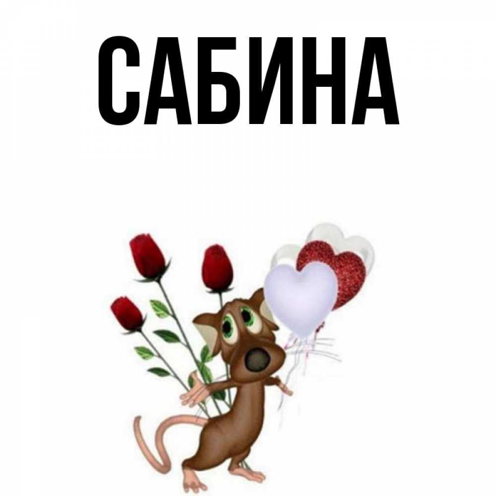 Открытка на каждый день с именем, Сабина Главная песик с шариками в форме сердец Прикольная открытка с пожеланием онлайн скачать бесплатно 