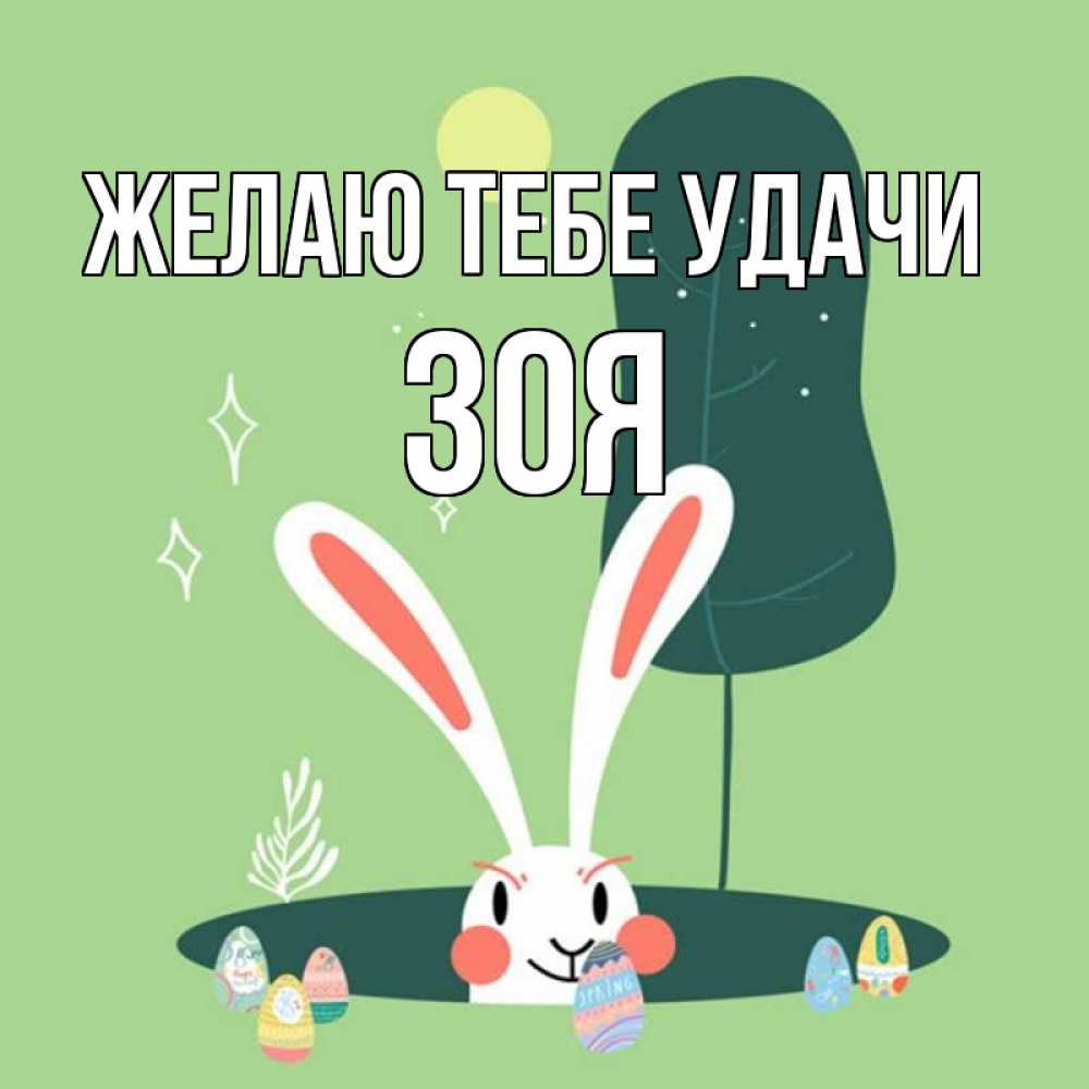 Открытка на каждый день с именем, Зоя Желаю тебе удачи заяц Прикольная открытка с пожеланием онлайн скачать бесплатно 