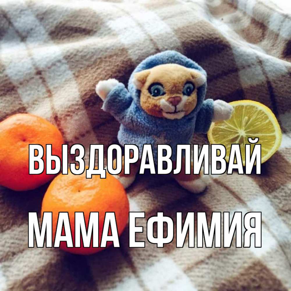 Открытка на каждый день с именем, Мама-Ефимия Выздоравливай вот тебе апельсинка и лимон Прикольная открытка с пожеланием онлайн скачать бесплатно 