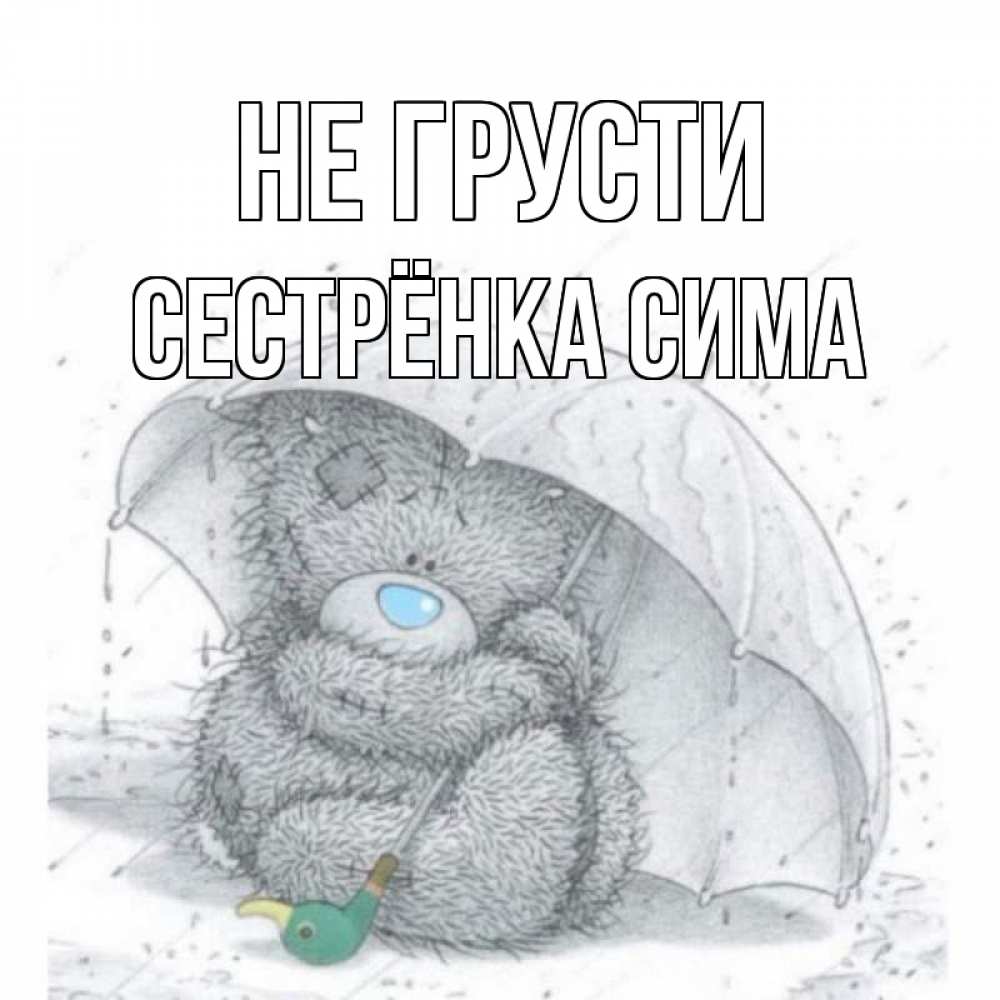 Открытка на каждый день с именем, Сестрёнка-Сима Не грусти медвежонок с зонтом Прикольная открытка с пожеланием онлайн скачать бесплатно 