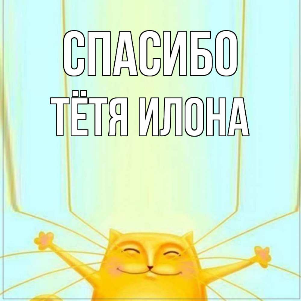 Открытка на каждый день с именем, Тётя-Илона Спасибо кот с усами благодарит Прикольная открытка с пожеланием онлайн скачать бесплатно 