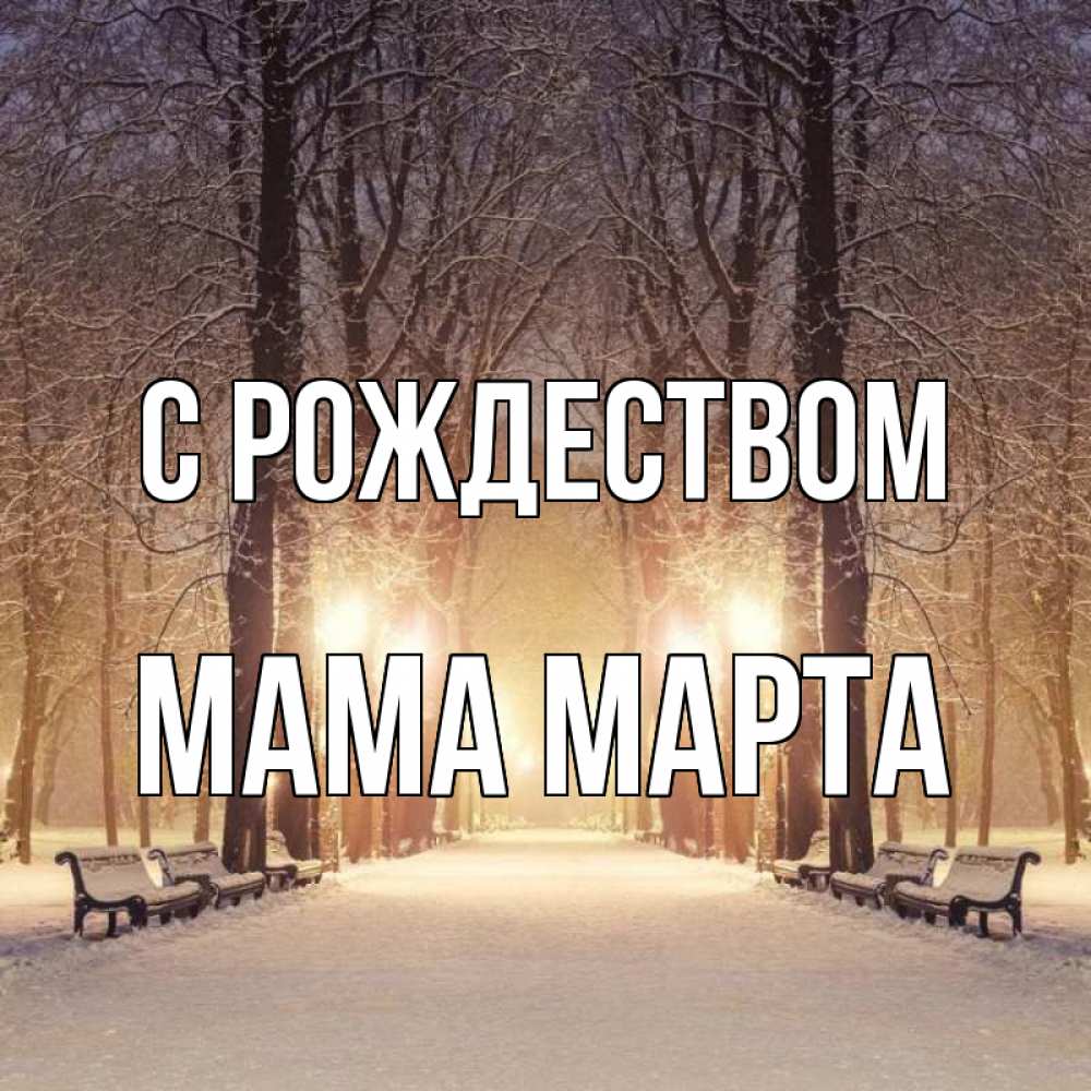 Открытка на каждый день с именем, Мама-Марта С рождеством зима, парк, фонарь, лес Прикольная открытка с пожеланием онлайн скачать бесплатно 