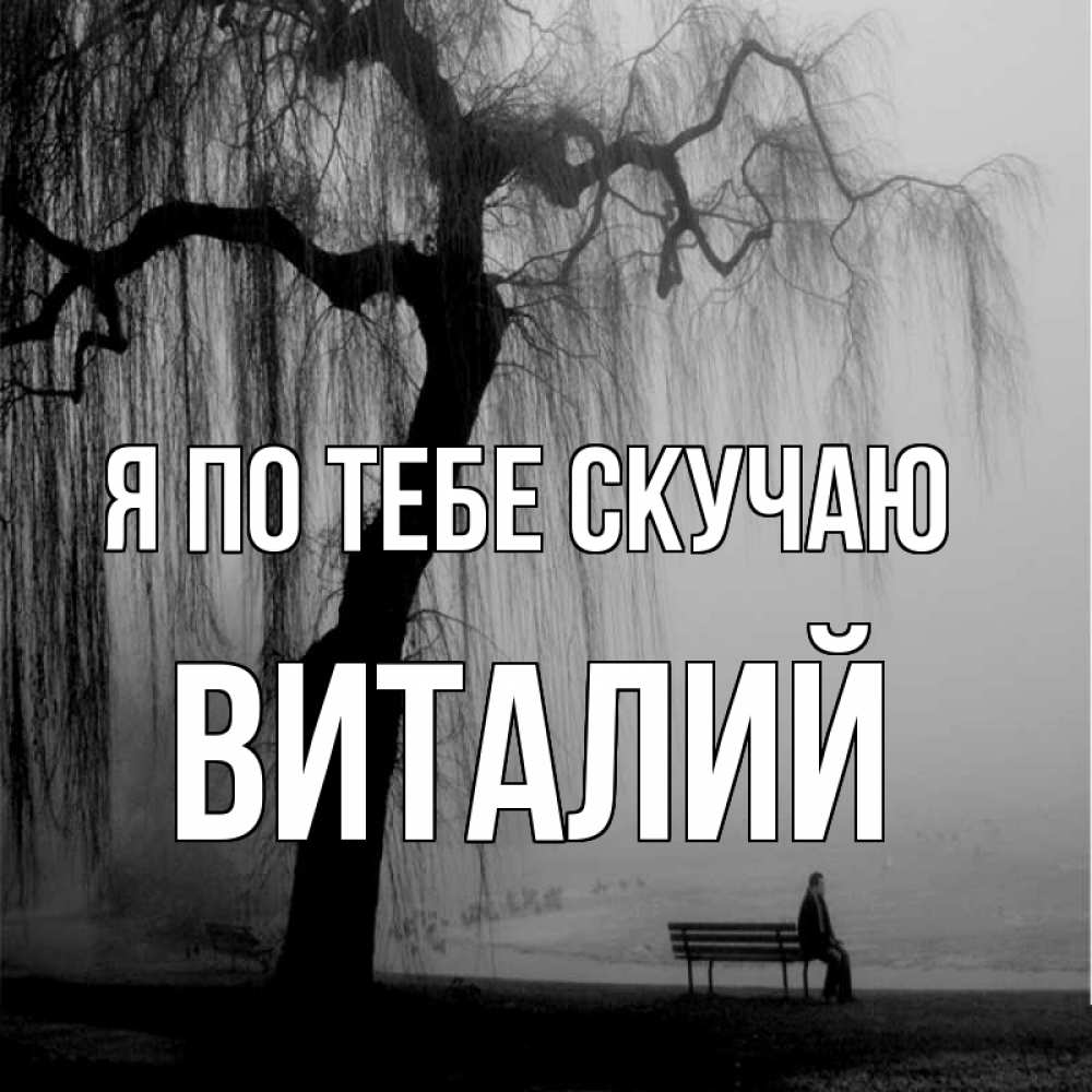 Открытка на каждый день с именем, Виталий Я по тебе скучаю лавочка под деревом я жду тебя Прикольная открытка с пожеланием онлайн скачать бесплатно 