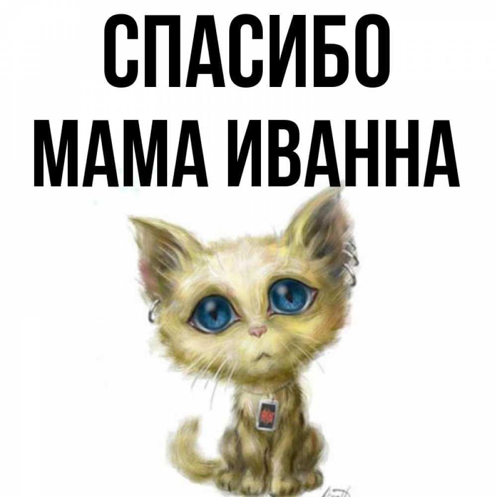 Открытка на каждый день с именем, Мама-Иванна Спасибо рисованный кот благодарит вас Прикольная открытка с пожеланием онлайн скачать бесплатно 