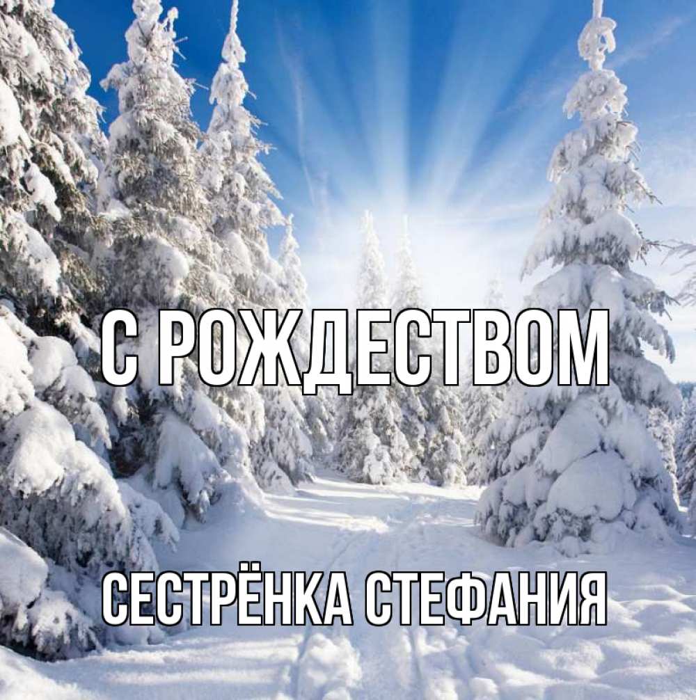 Открытка на каждый день с именем, Сестрёнка-Стефания С рождеством зима, лес Прикольная открытка с пожеланием онлайн скачать бесплатно 