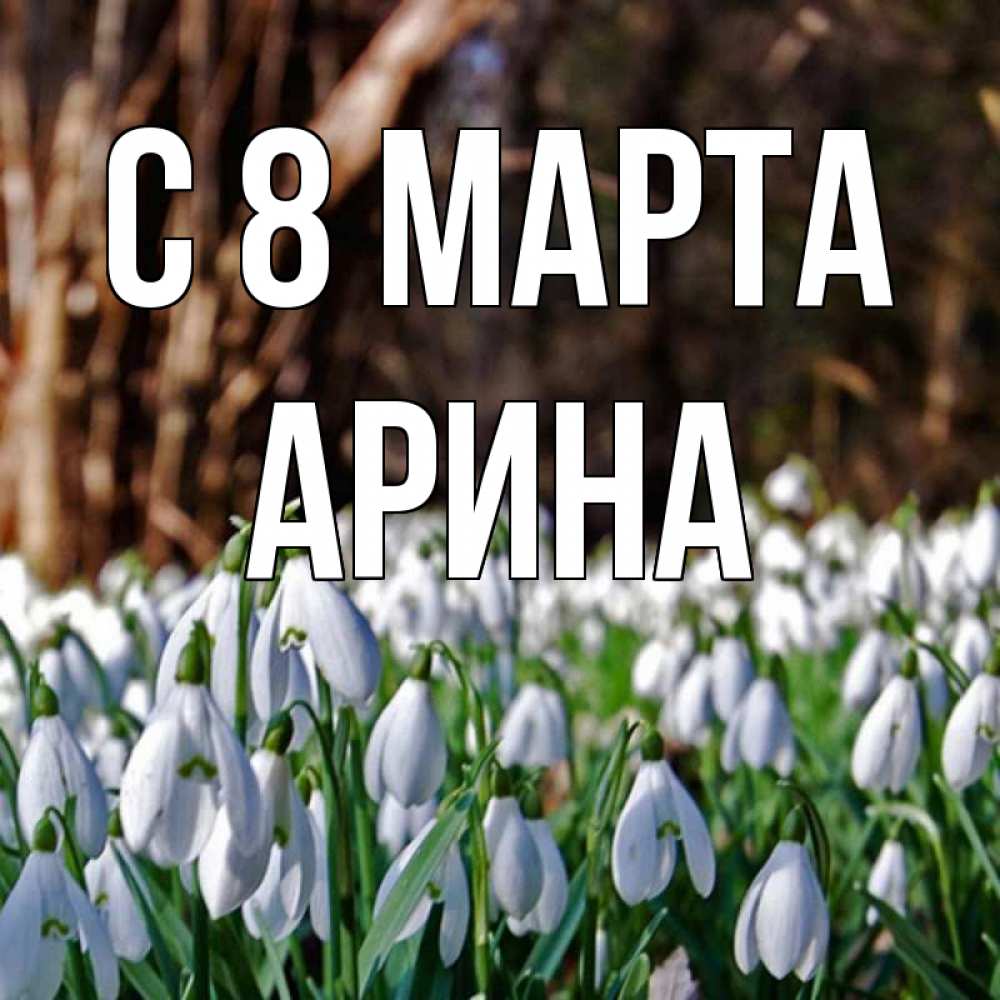 Открытка на каждый день с именем, Арина С 8 МАРТА с подснежниками 1 Прикольная открытка с пожеланием онлайн скачать бесплатно 