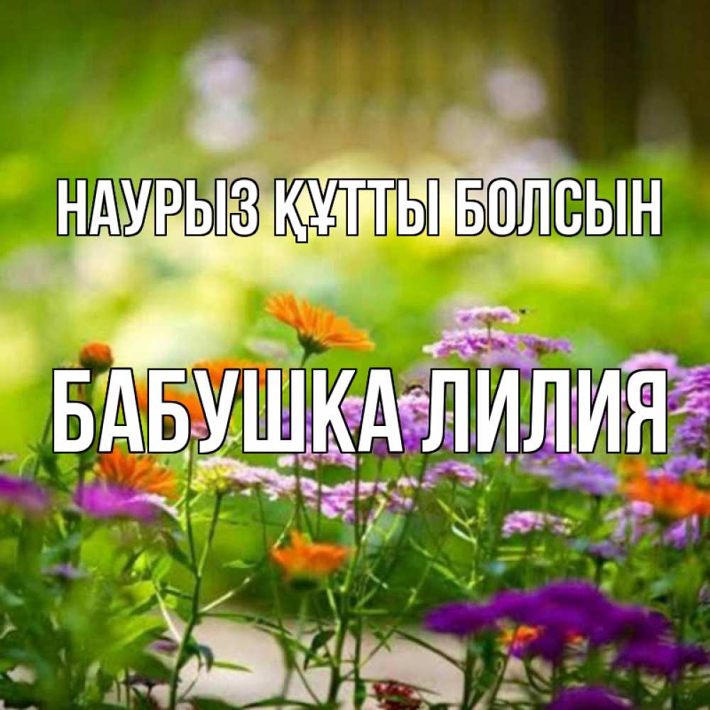 Открытка на каждый день с именем, Бабушка-Лилия Наурыз құтты болсын цветы Прикольная открытка с пожеланием онлайн скачать бесплатно 