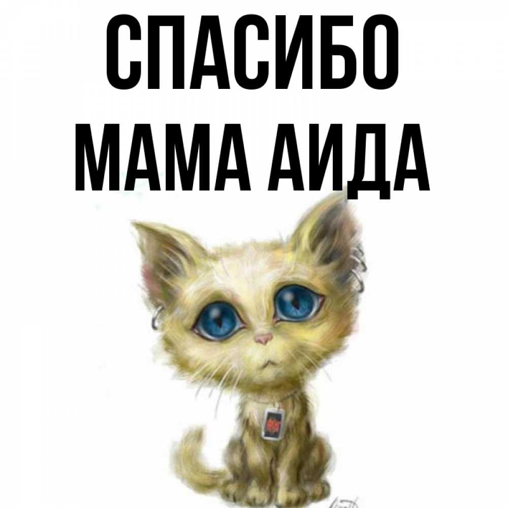 Открытка на каждый день с именем, Мама-Аида Спасибо рисованный кот благодарит вас Прикольная открытка с пожеланием онлайн скачать бесплатно 