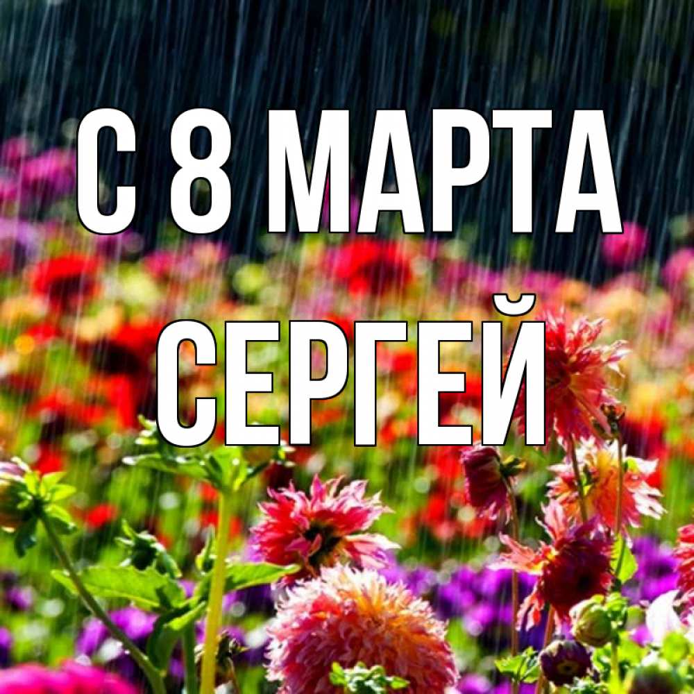 Открытка на каждый день с именем, Сергей С 8 марта цветы под дождиком к международному женскому дню Прикольная открытка с пожеланием онлайн скачать бесплатно 