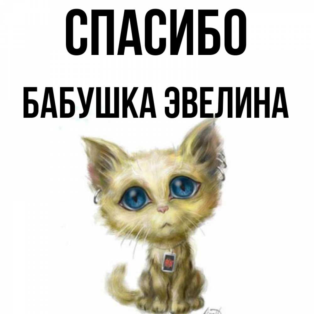 Открытка на каждый день с именем, Бабушка-Эвелина Спасибо рисованный кот благодарит вас Прикольная открытка с пожеланием онлайн скачать бесплатно 