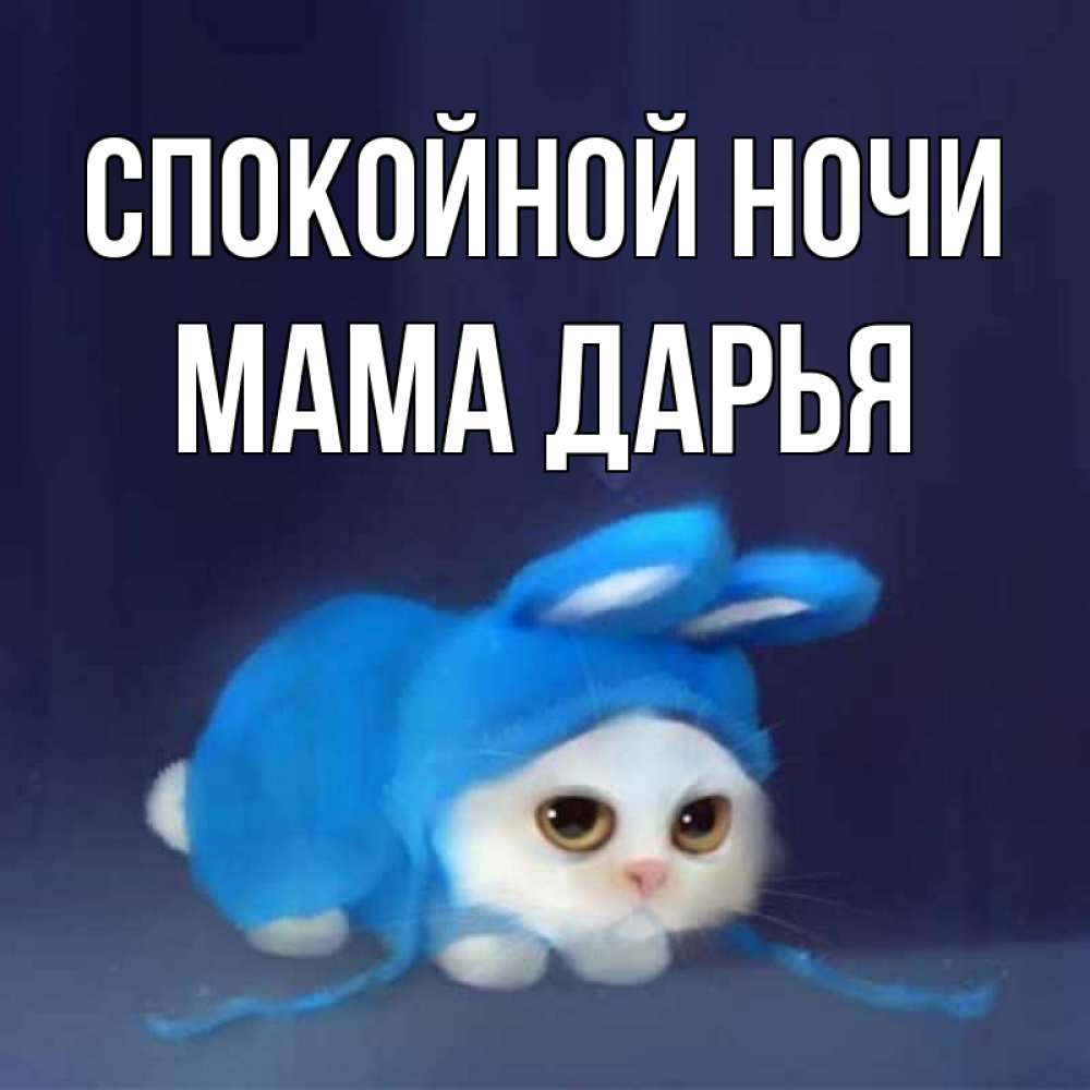 Открытка на каждый день с именем, Мама-Дарья Спокойной ночи кот в голубом костюме кролика с ушками Прикольная открытка с пожеланием онлайн скачать бесплатно 