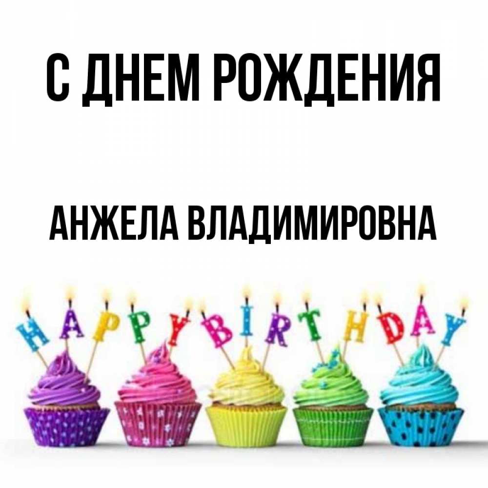 Открытка на каждый день с именем, Анжела-Владимировна С днем рождения открытка ко дню рождения с разноцветными вкусняшками Прикольная открытка с пожеланием онлайн скачать бесплатно 