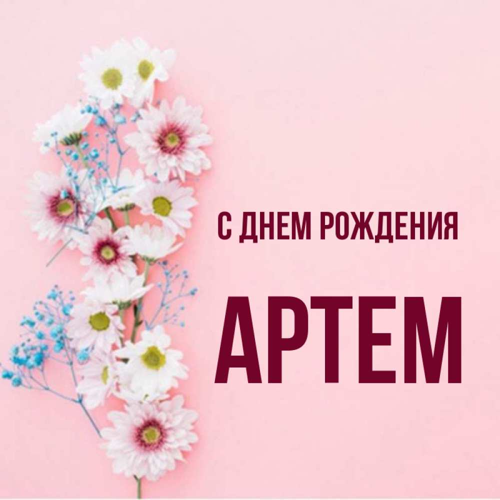 Открытка на каждый день с именем, Артем С днем рождения Родная моя с днем рождения тебя картинка с цветами белыми и голубыми Прикольная открытка с пожеланием онлайн скачать бесплатно 